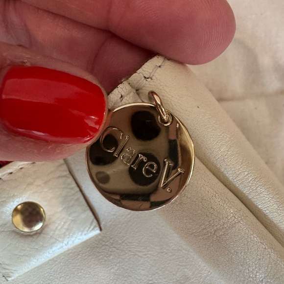 CLARE V Cream Tote Bag with Yellow Handles - Picture 4 of 6